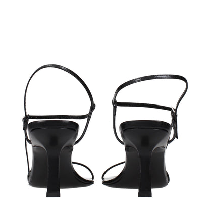 Black Leather Stiletto Heel Sandals