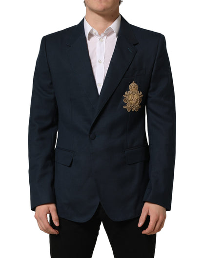 Blue Wool Logo Single Breasted Coat Blazer