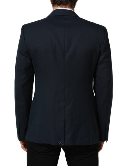 Blue Wool Logo Single Breasted Coat Blazer