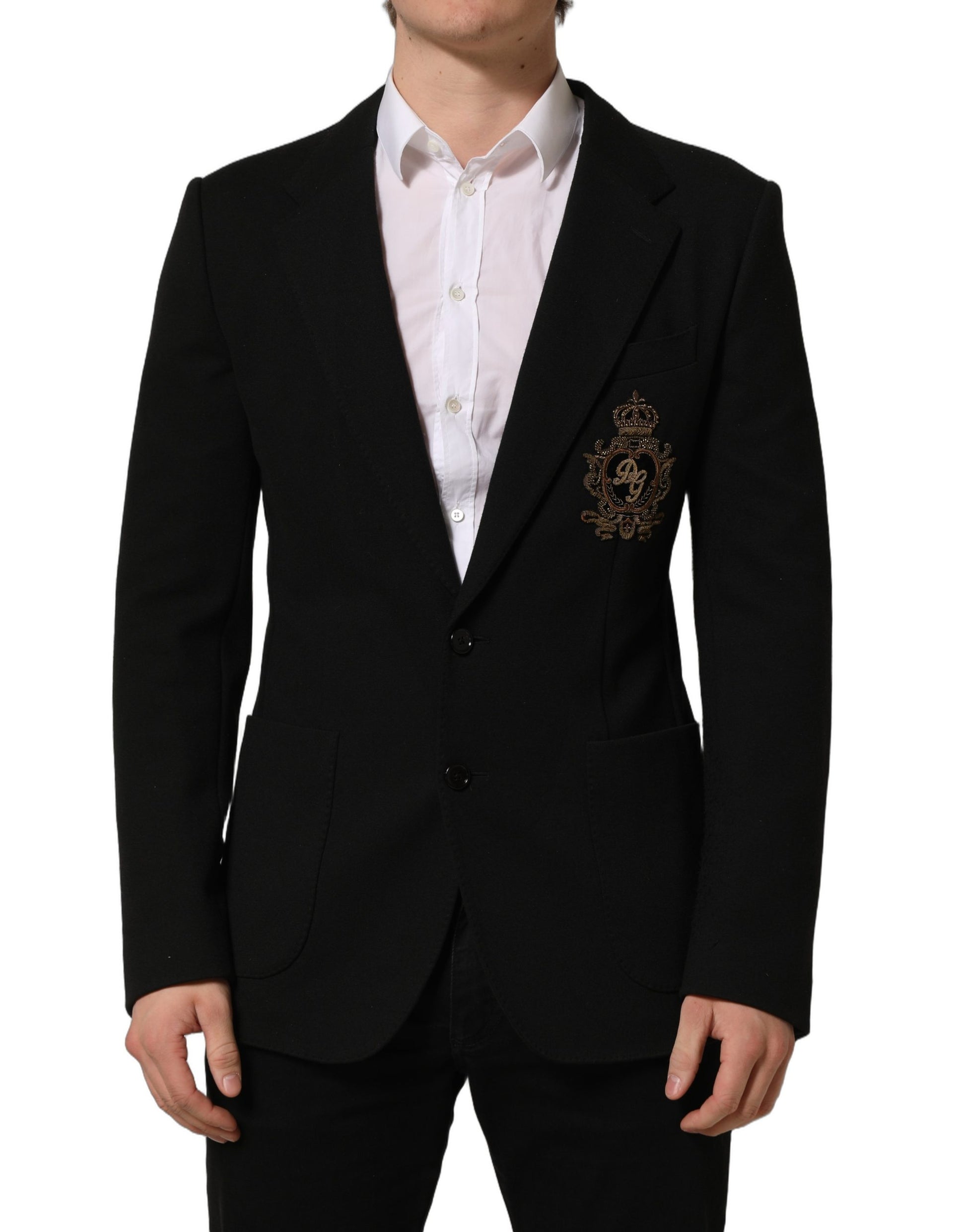 Black Logo Crest SingleBreasted Coat Blazer