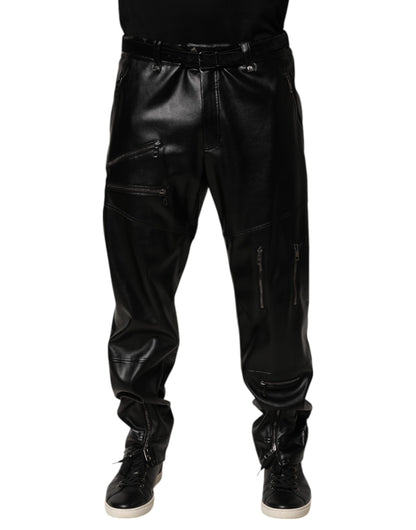 Black PU Leather Zipper Men Trouser Pants