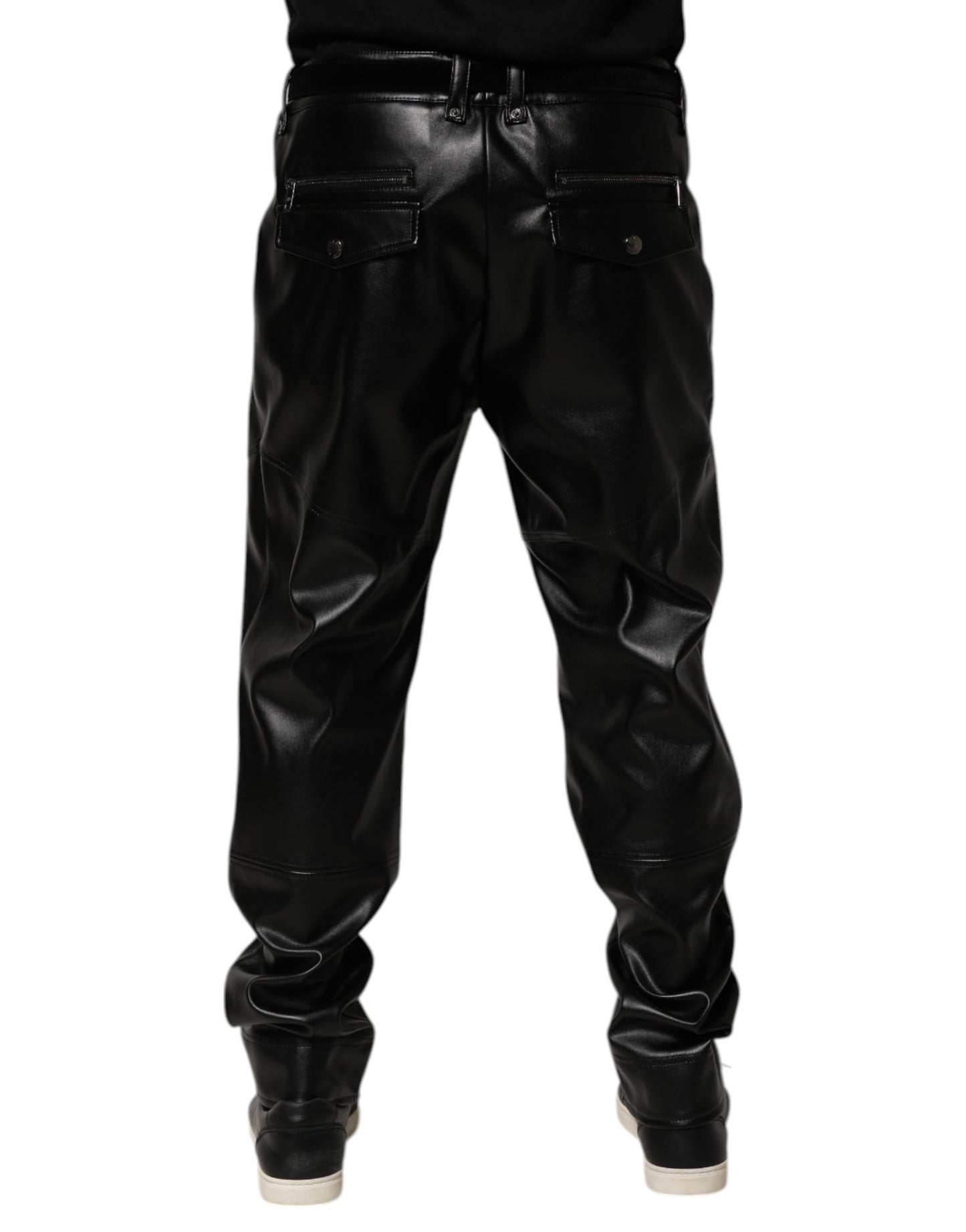 Black PU Leather Zipper Men Trouser Pants