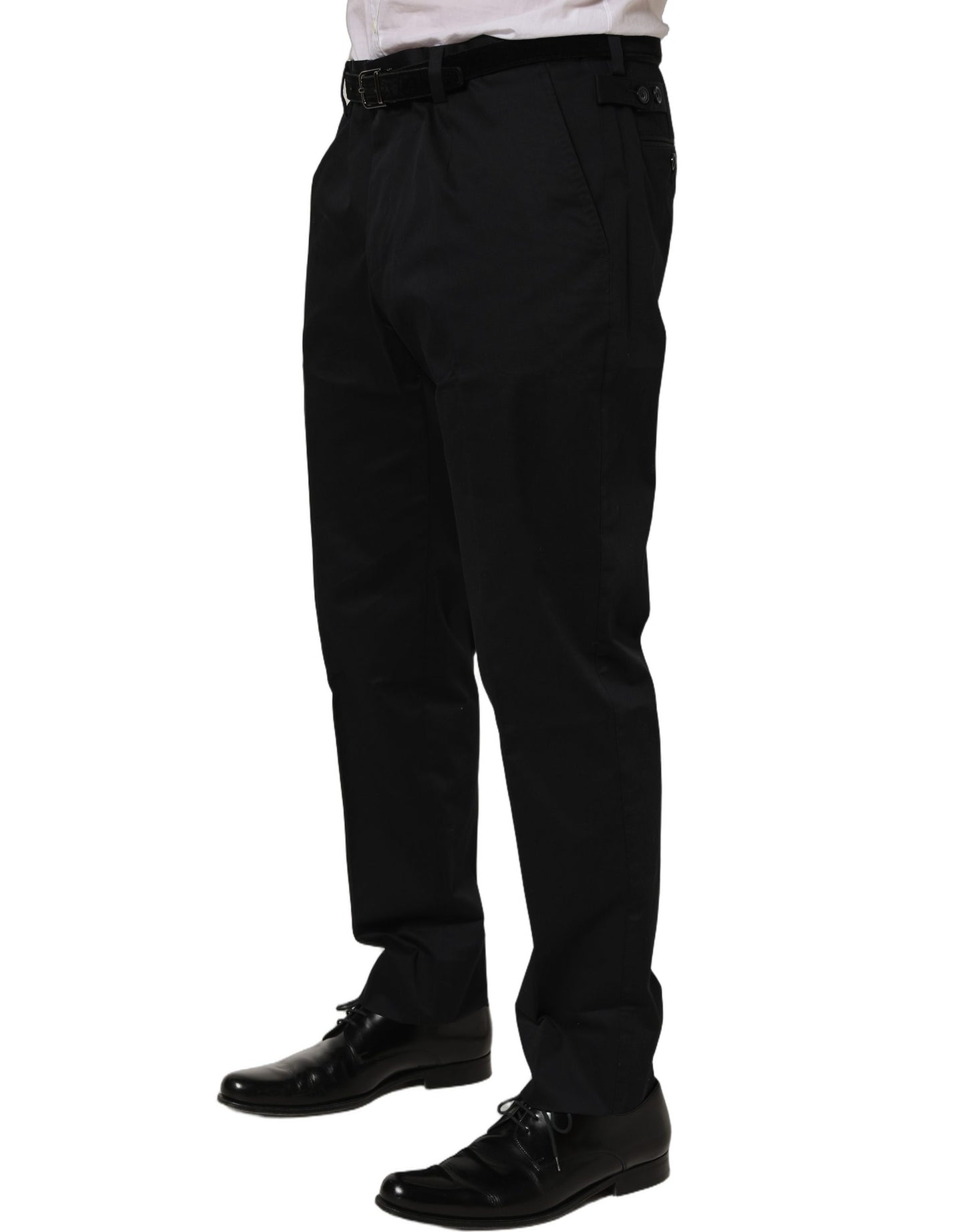 Black Cotton Tapered Leg Dress Trouser Pants