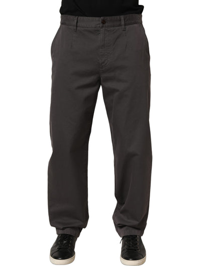 Dark Gray Cotton Straight Chino Trouser Pants