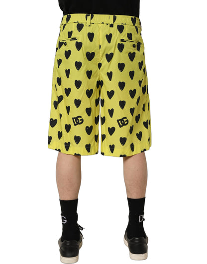 Yellow Cotton Heart Print Men Bermuda Shorts