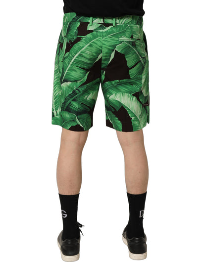 Black Green Banana Leaf Men Bermuda Shorts