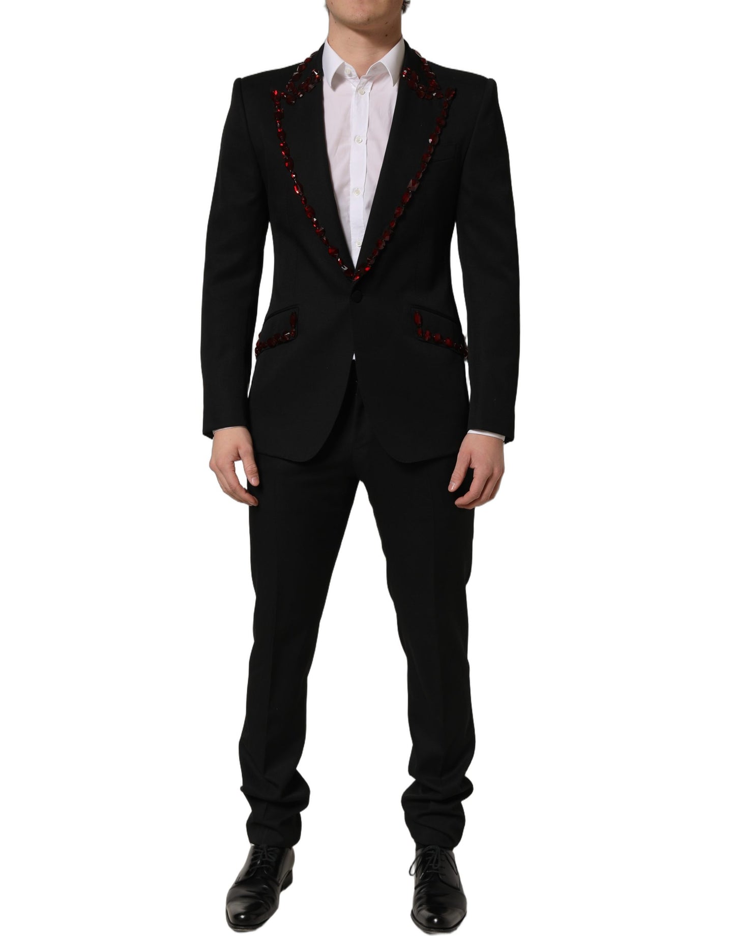 Black Wool Crystal Embellished 2 Piece Suit