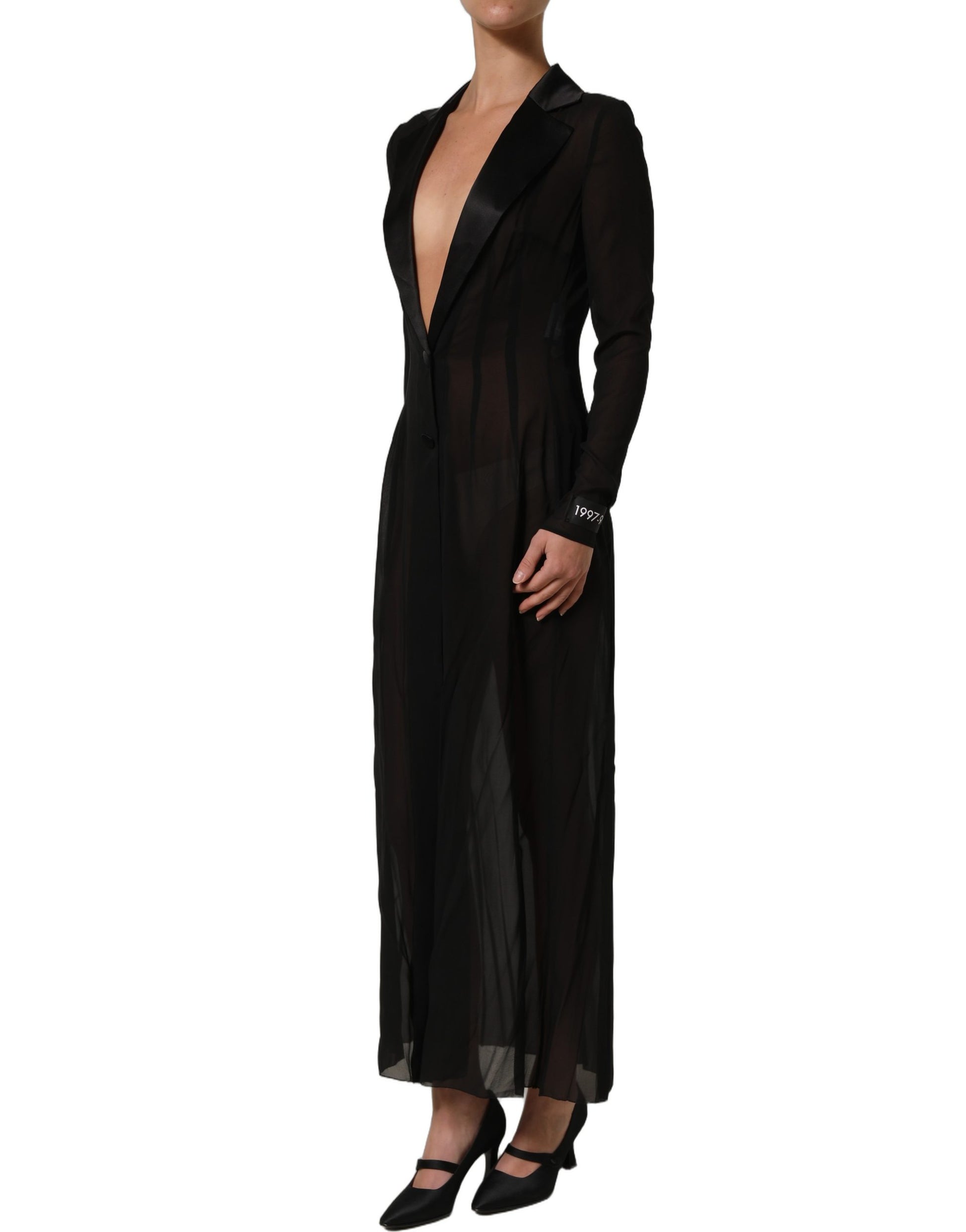 Black Silk Sheer Chiffon Long Maxi Dress