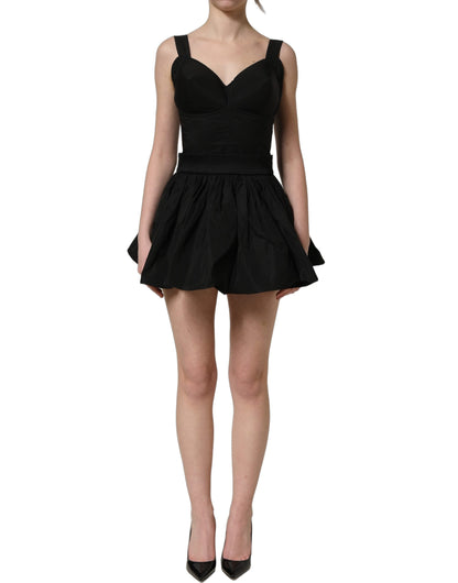 Black Nylon A-Line Sleeveless Mini Dress