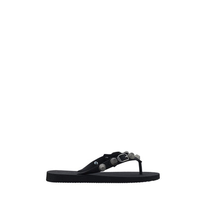 Black Polyester Flat Sandals