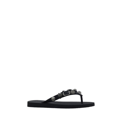 Black Polyester Flat Sandals