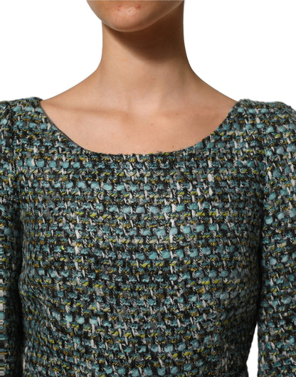 Multicolor Tweed Belted Babydoll Mini Dress