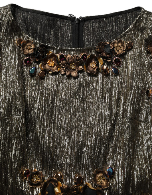 Metallic Gold Embellished Tiered Midi Dress