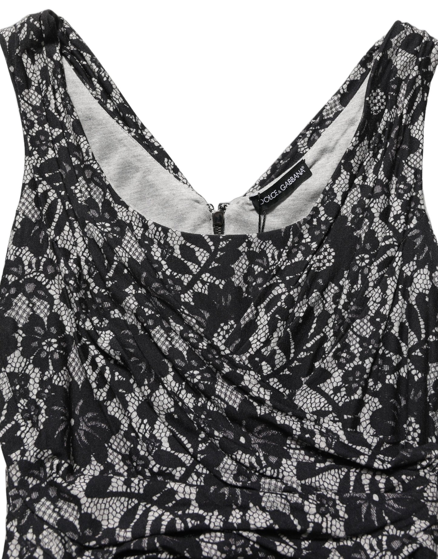 Black White Floral Lace Sleeveless Midi Dress