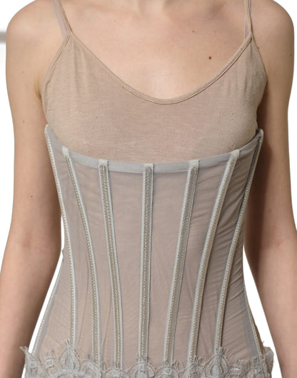 Gray Lace Corset Style Bodice Maxi Dress