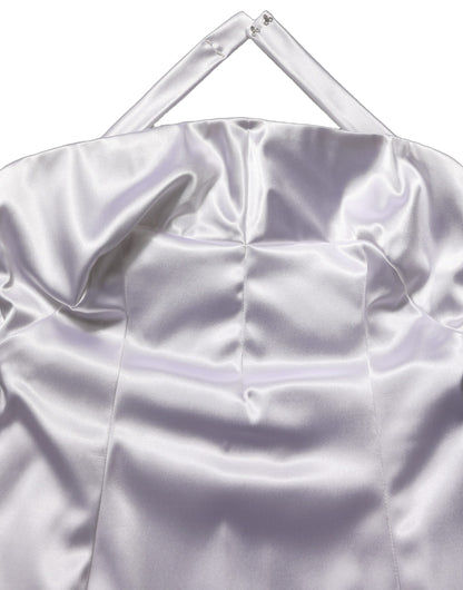 White Satin Halter Backless Long Gown Dress