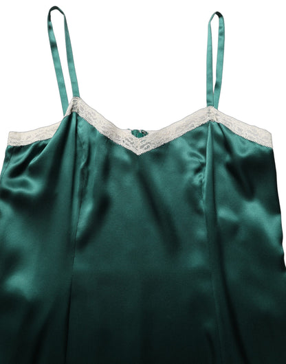 Green Satin Lace Trim Sleeveless Maxi Dress
