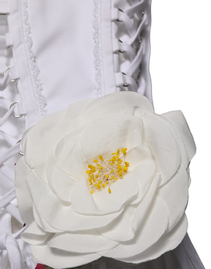 White Cotton Gabardine Bustier Midi Dress