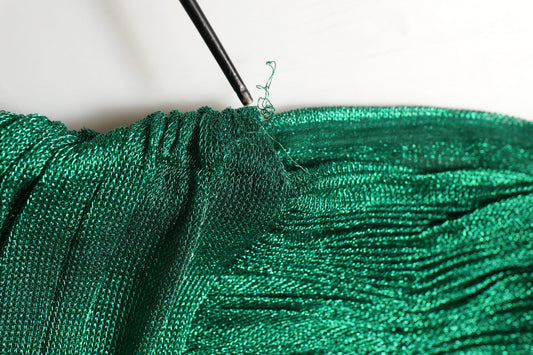 Emerald Green Plissé Evening Gown Dress