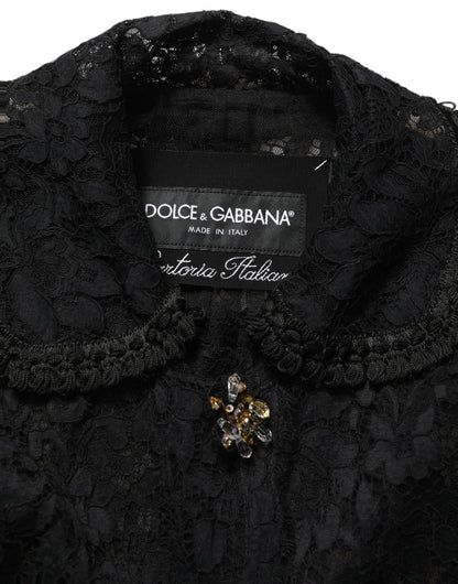Black Embellished Guipure Lace Coat Jacket
