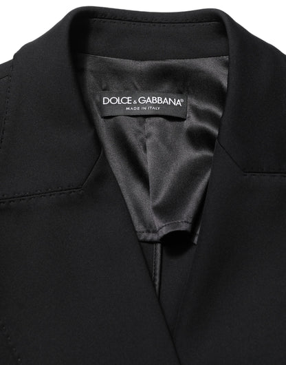 Black Double Breasted Crepe Blazer Jacket