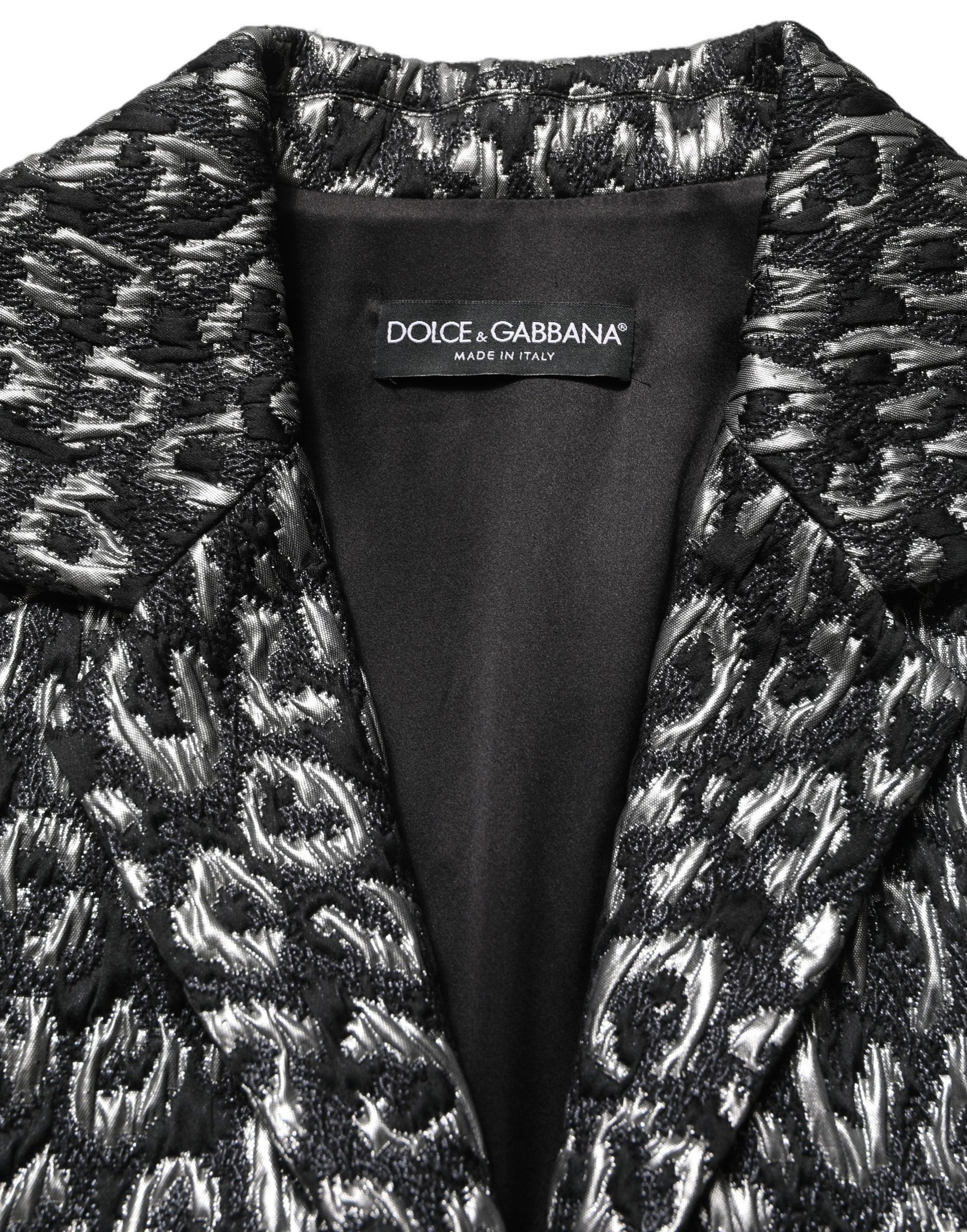 Black Silver Jacquard Leopard Coat Jacket