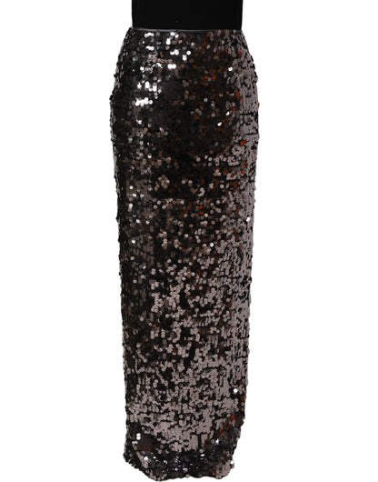 Brown Sequinned Embellished PencilCut Skirt