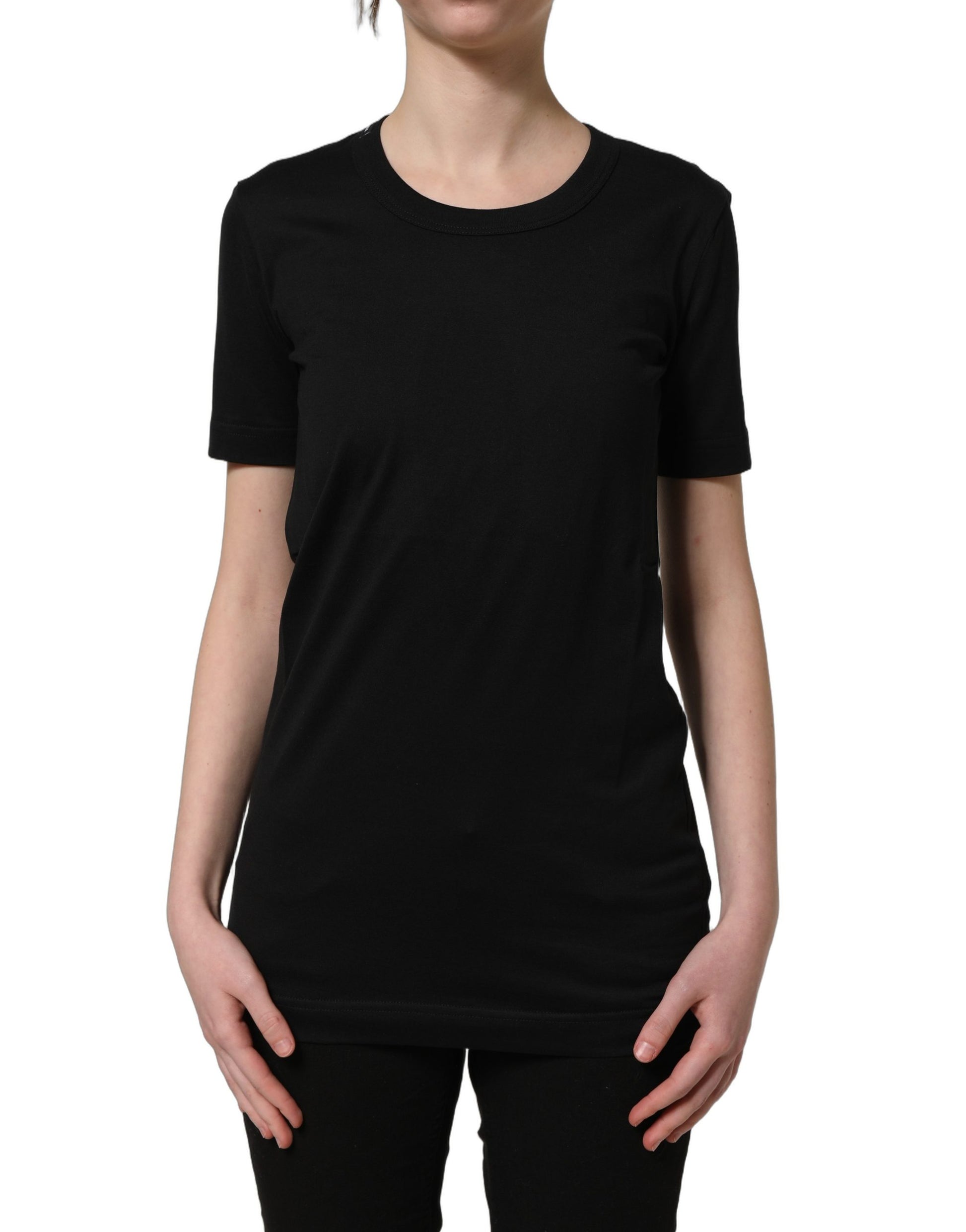 Black Cotton Short Sleeves Crew Neck T-shirt