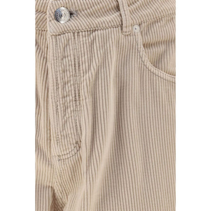 Beige Cotton Casual Pants