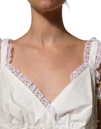 White Lace Trimmed Cotton Cropped Tank Top