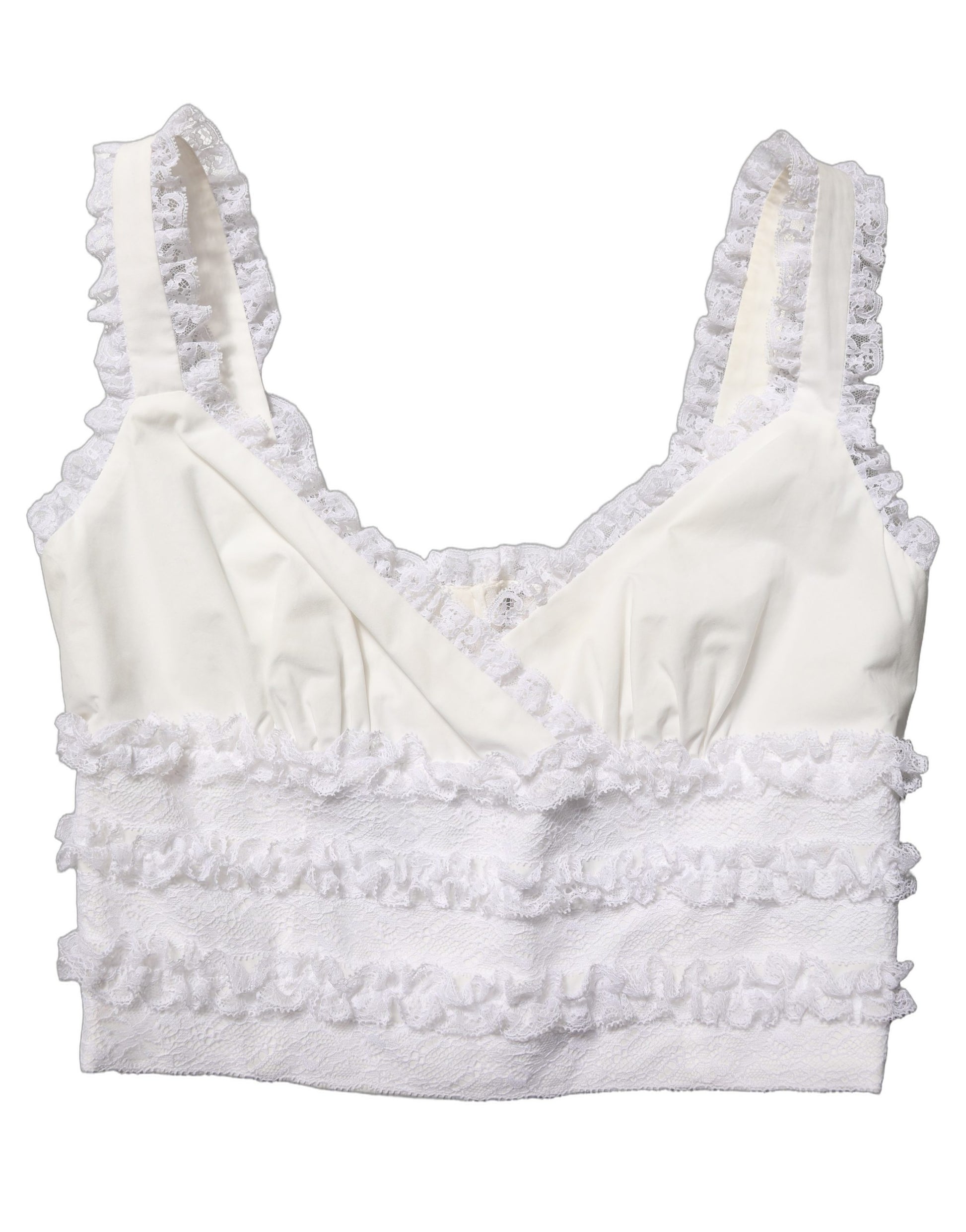 White Lace Trimmed Cotton Cropped Tank Top