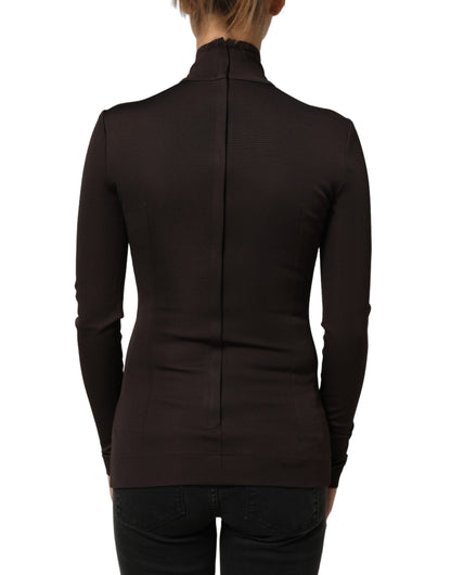 Brown Turtleneck Long Sleeves Blouse Top