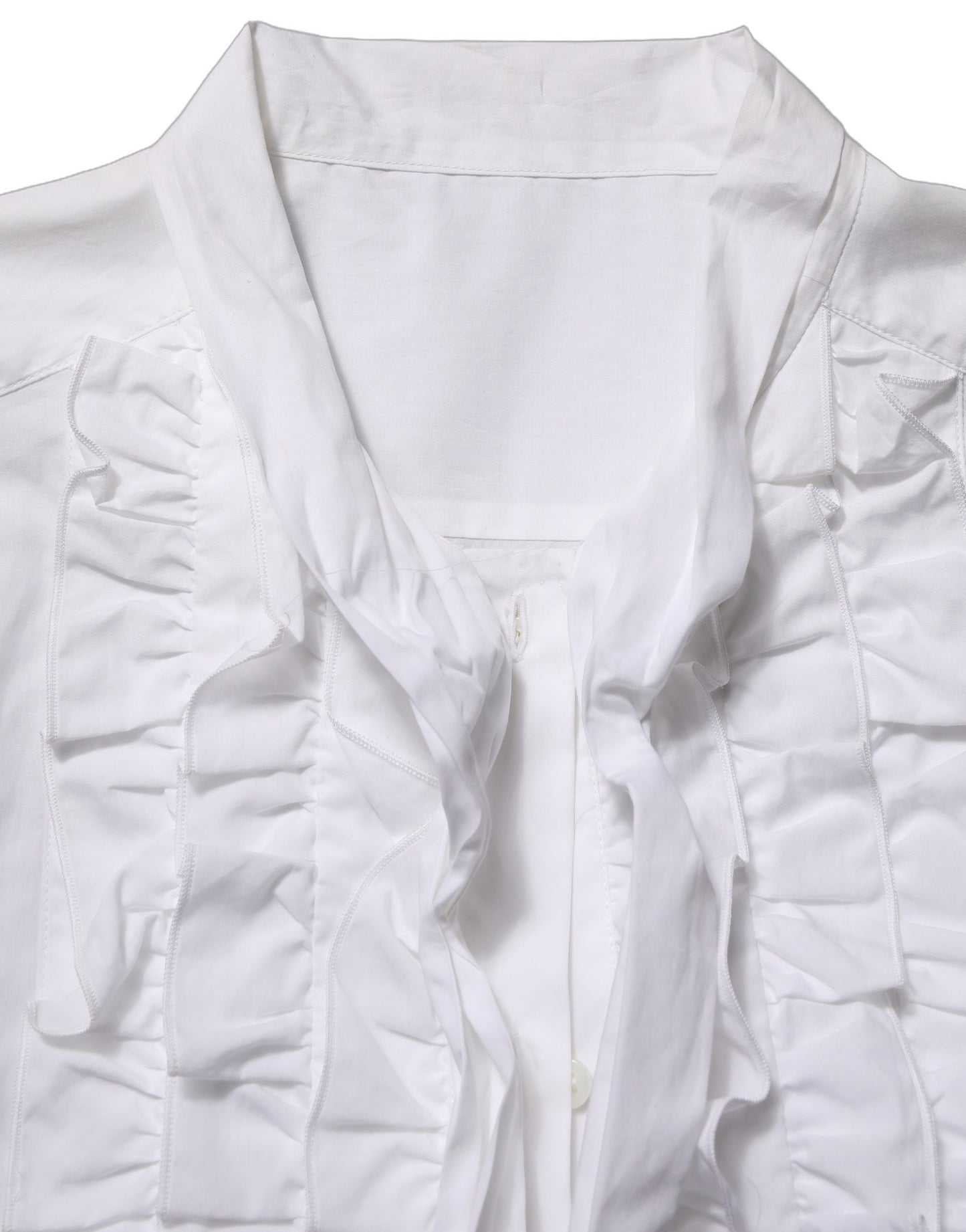 White Ruffled Bib Long Sleeves Blouse Top