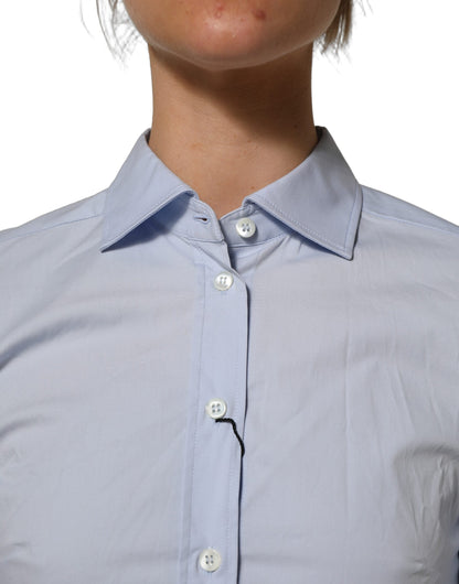 Blue Collared Long Sleeves Dress Shirt Top