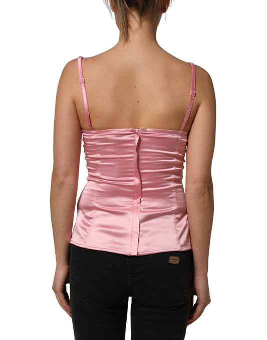 Pink Silk Satin Padded Bra Corset Style Top