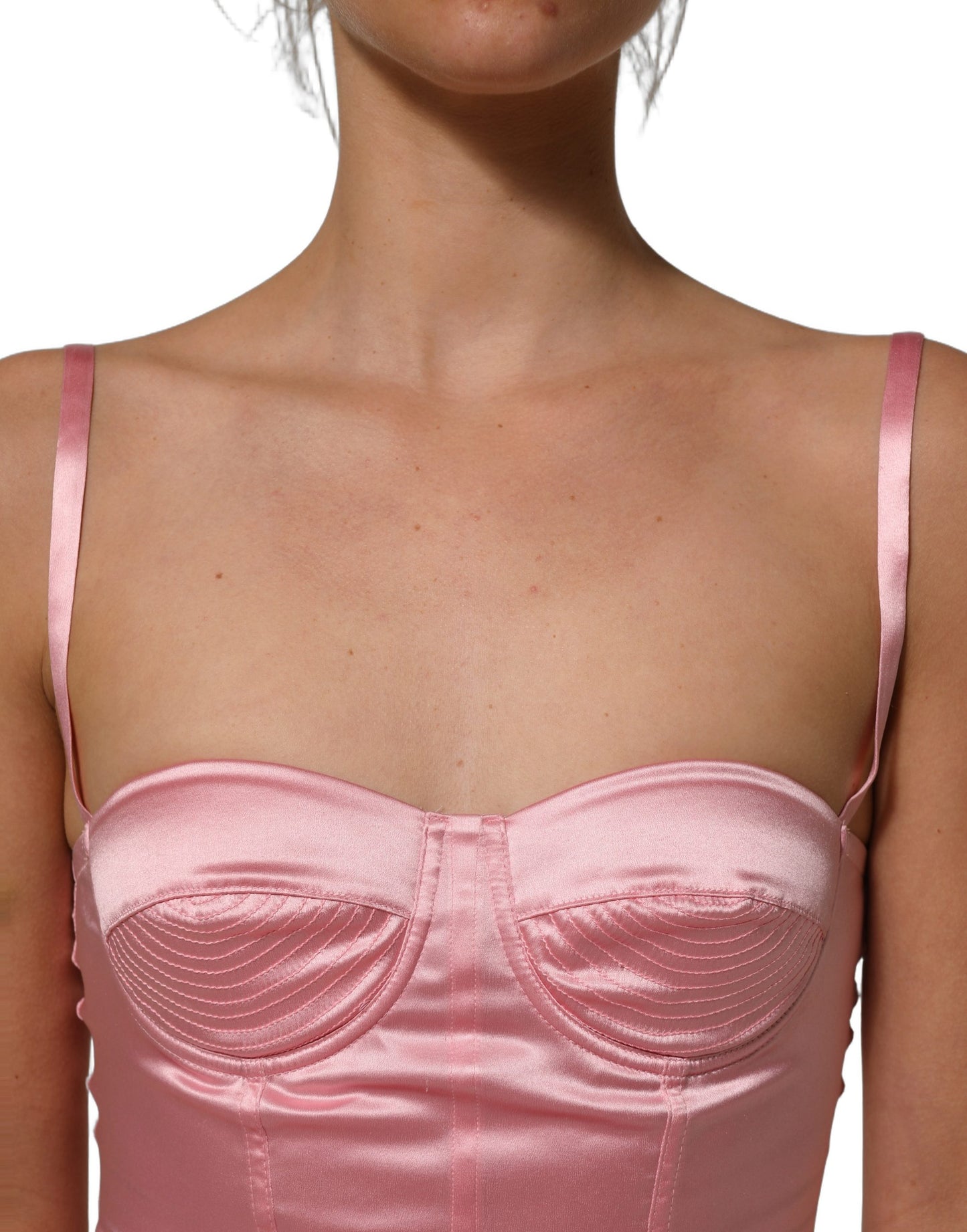 Pink Silk Satin Padded Bra Corset Style Top