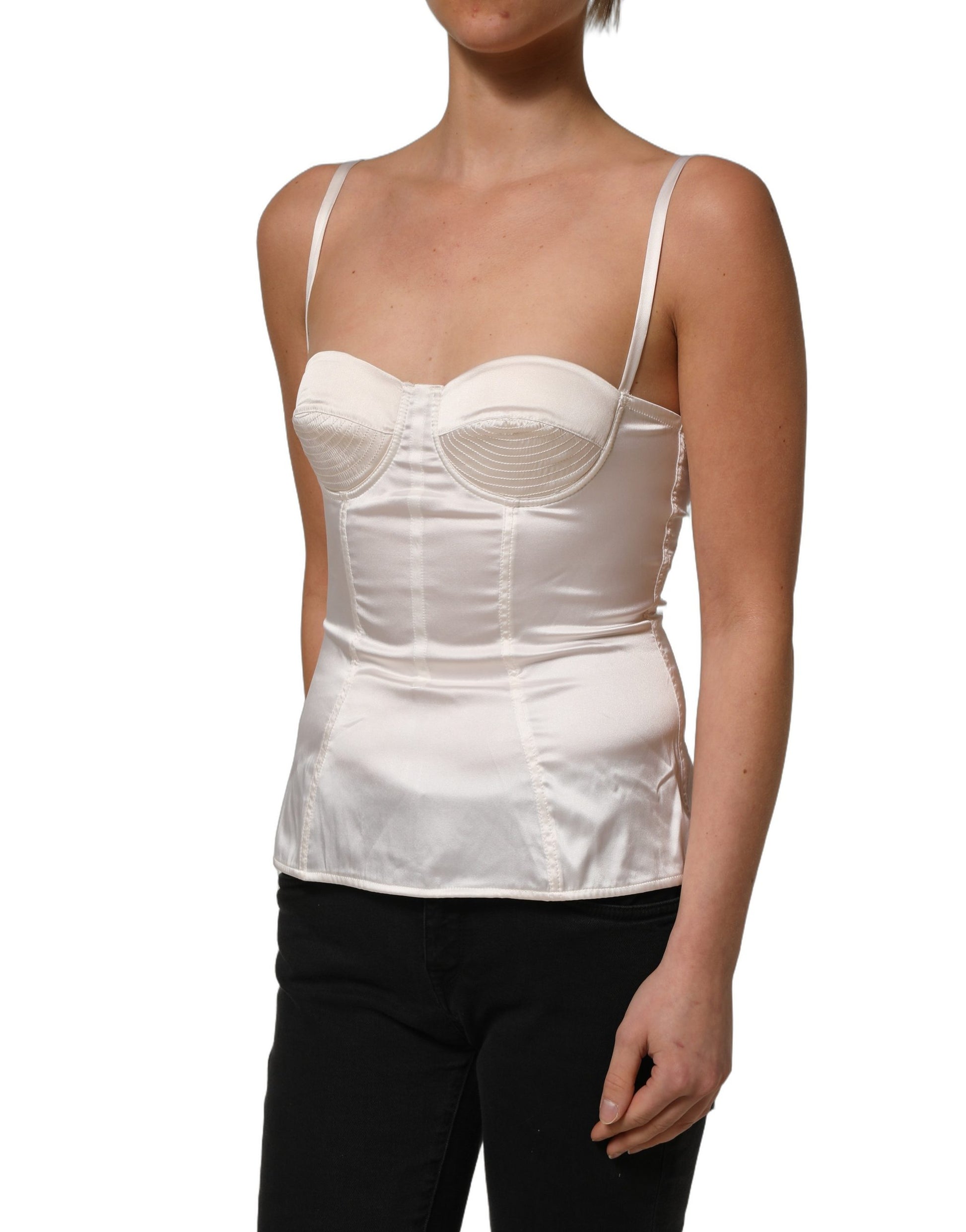White Silk Satin Padded Bra Corset Style Top