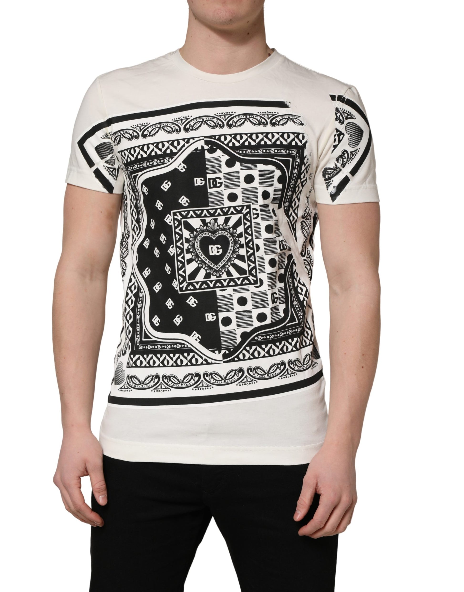 White Cotton Logo Bandana Print Men T-shirt