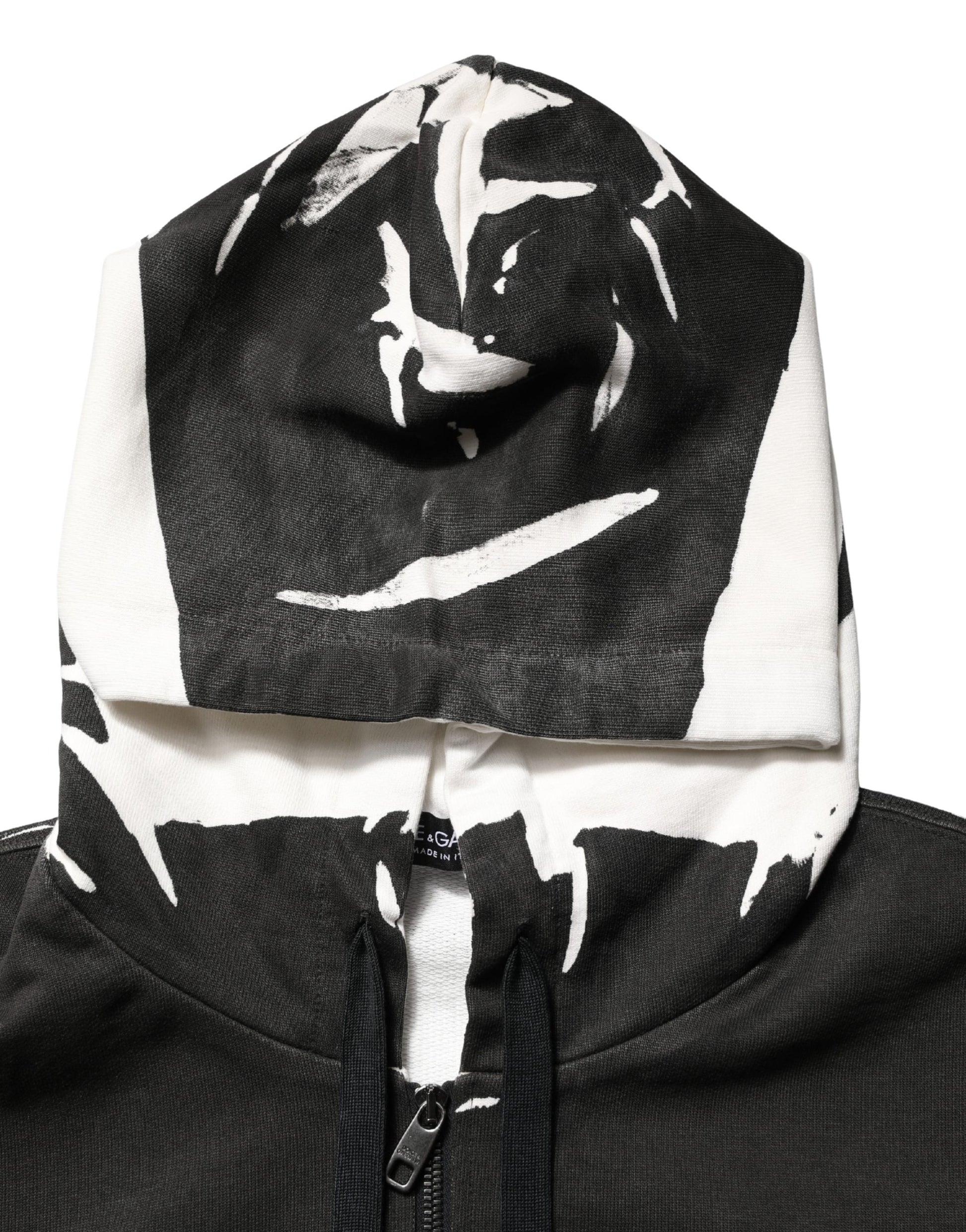 Black Cotton Logo Hooded Full Zip Sweater