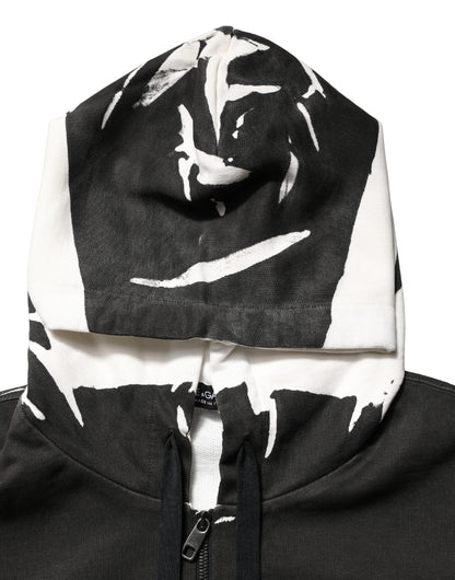 Black Cotton Logo Hooded Full Zip Sweater