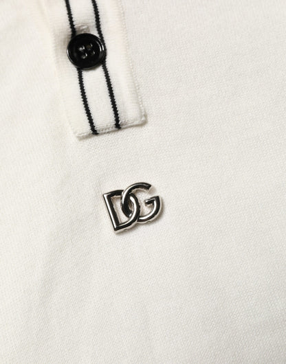 White Cotton Blend Men Polo Pullover Sweater