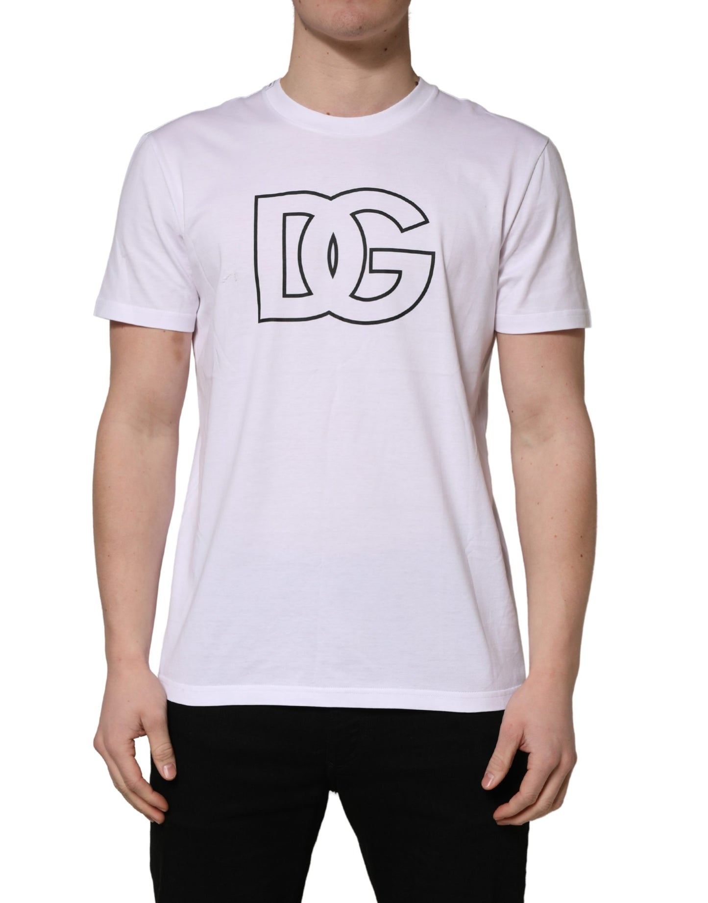 White DG Logo Print Short Sleeves Men T-shirt