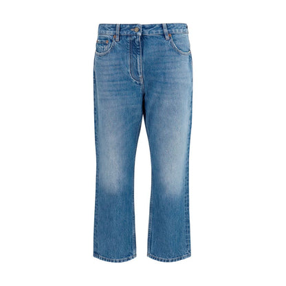 Blue Cotton Straight-Leg Jeans