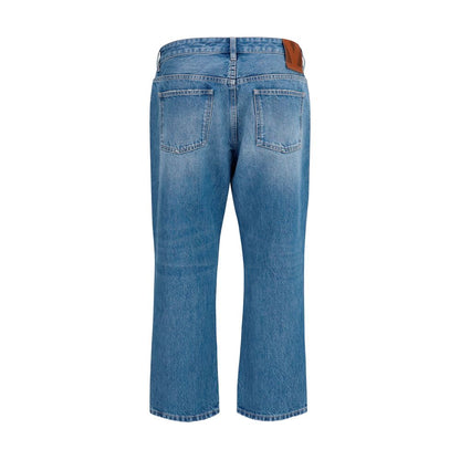 Blue Cotton Straight-Leg Jeans