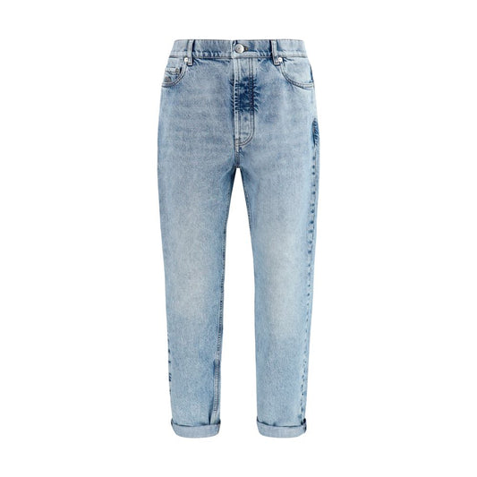 Blue Cotton Straight-Leg Jeans
