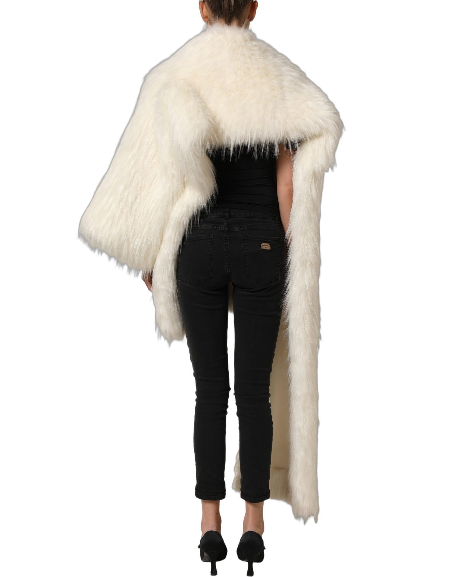 White Faux Fur Long Sleeves Coat Jacket