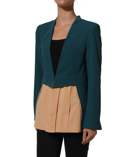 Dark Green Beige Polyester Overcoat Women Blazer Jacket