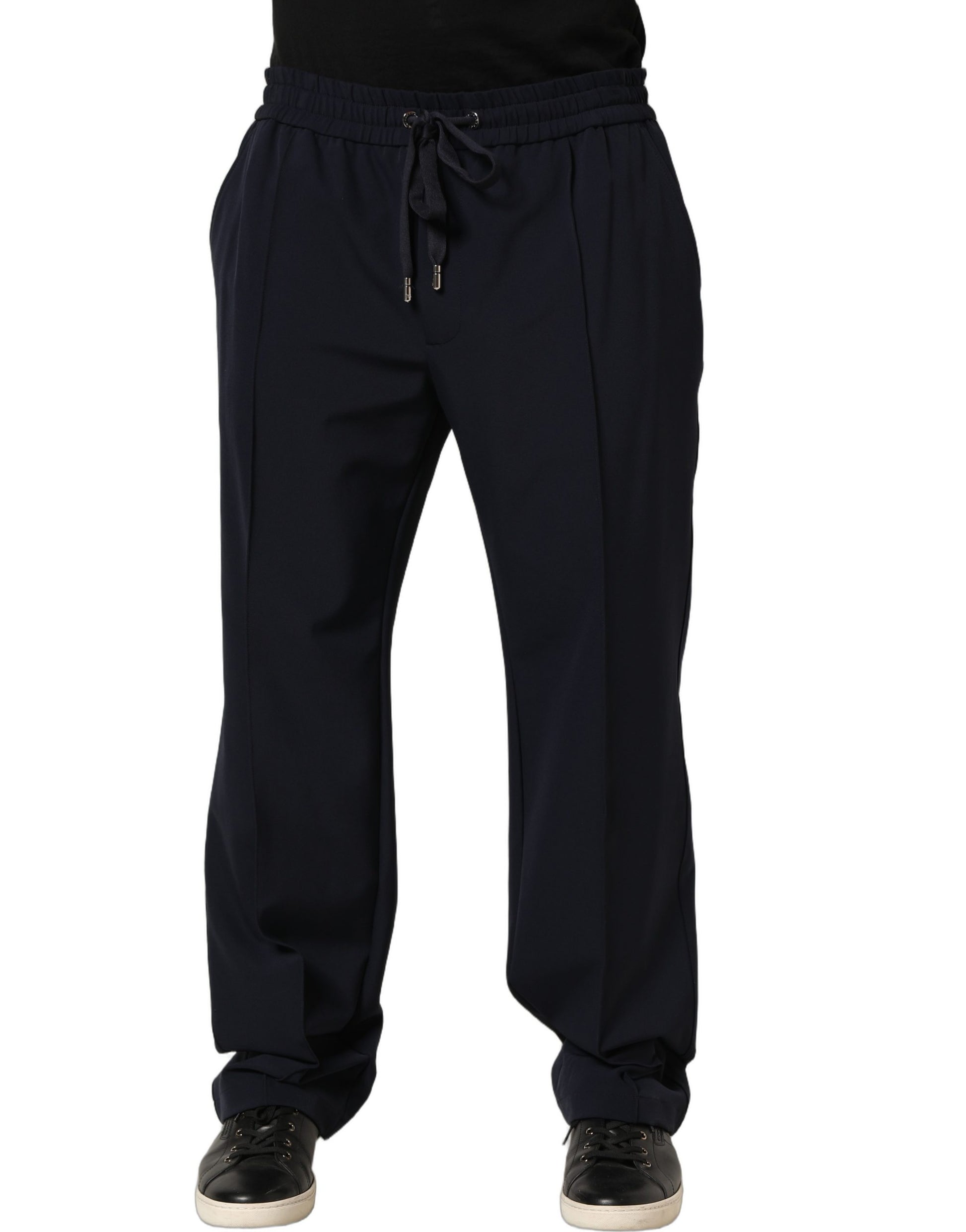 Dark Blue Drawstring Nylon Jogger Sweatpants Pants