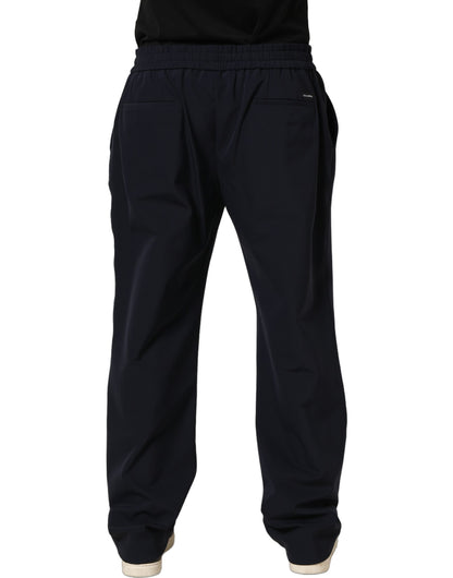 Dark Blue Drawstring Nylon Jogger Sweatpants Pants