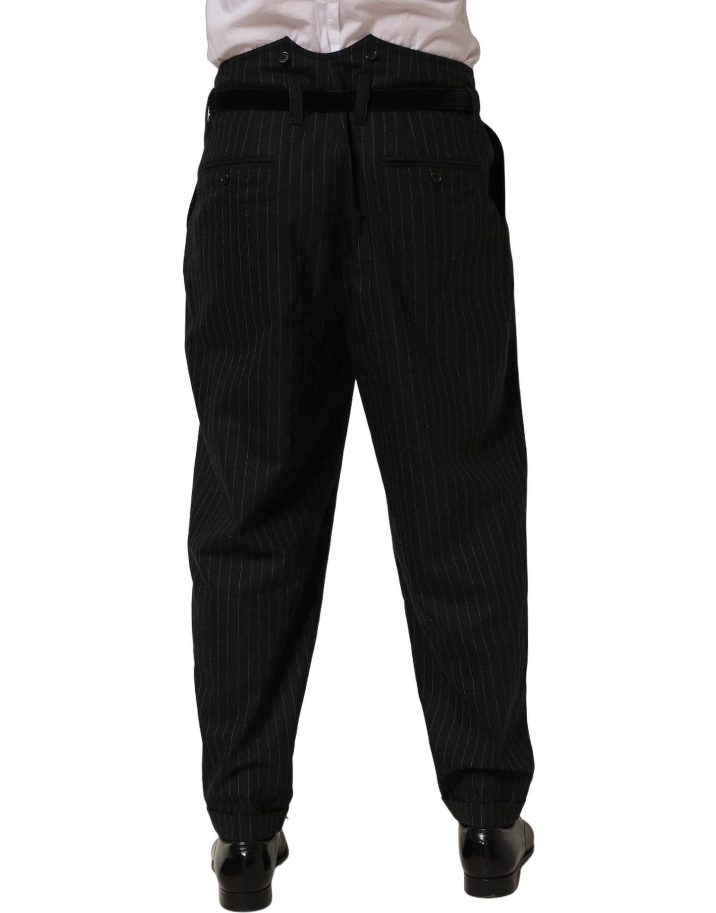 Black Pinstripe Wool Men Dress Trouser Pants